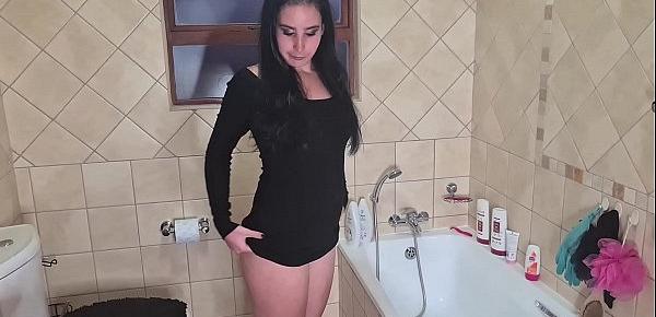  Piss whore pissing over her face in the bathtub